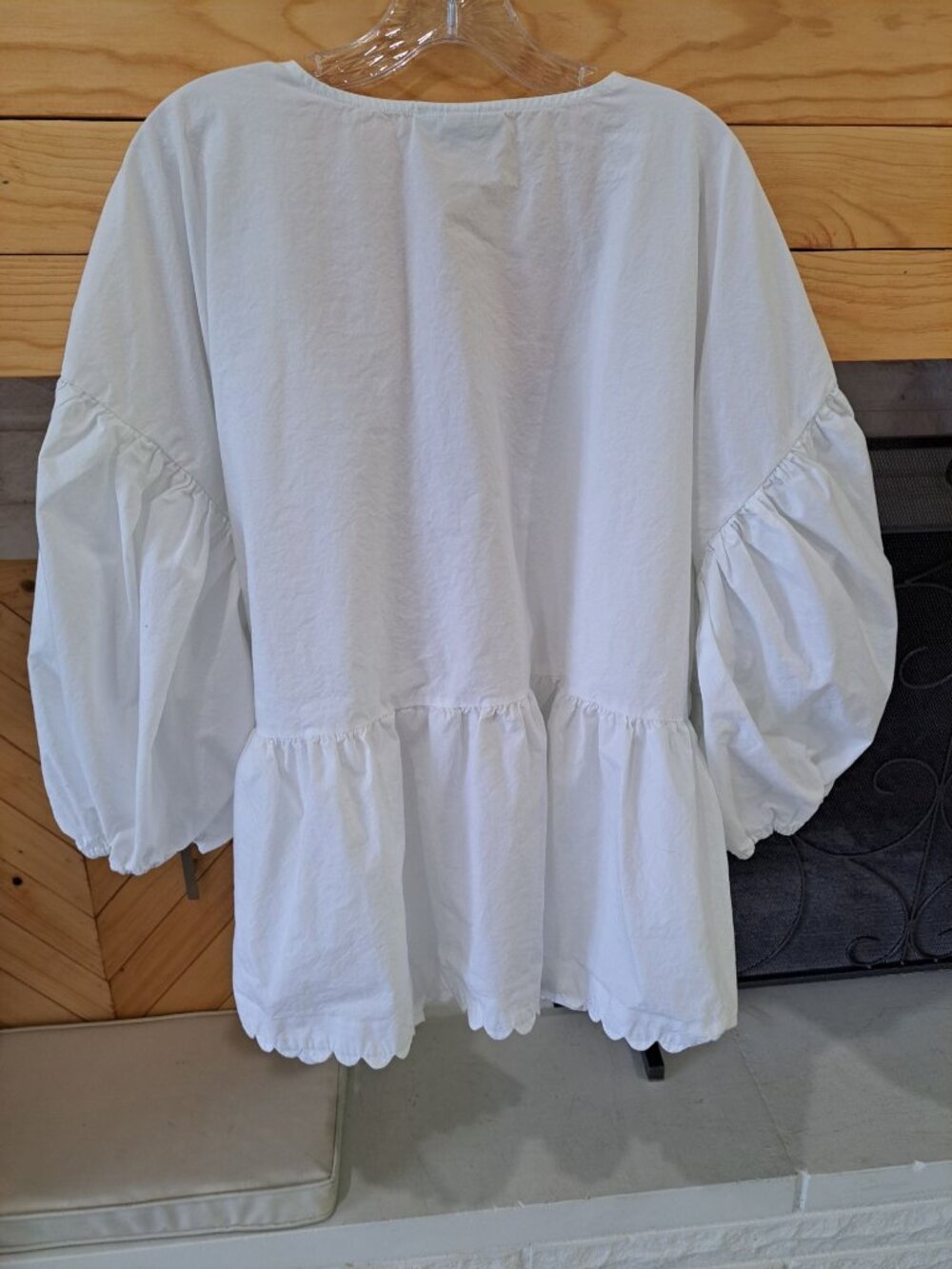 Kika Vargas 3XL Target White Puff Sleeve Wrap Scallop Edge Blouse Summer Cotton - Picture 6 of 11